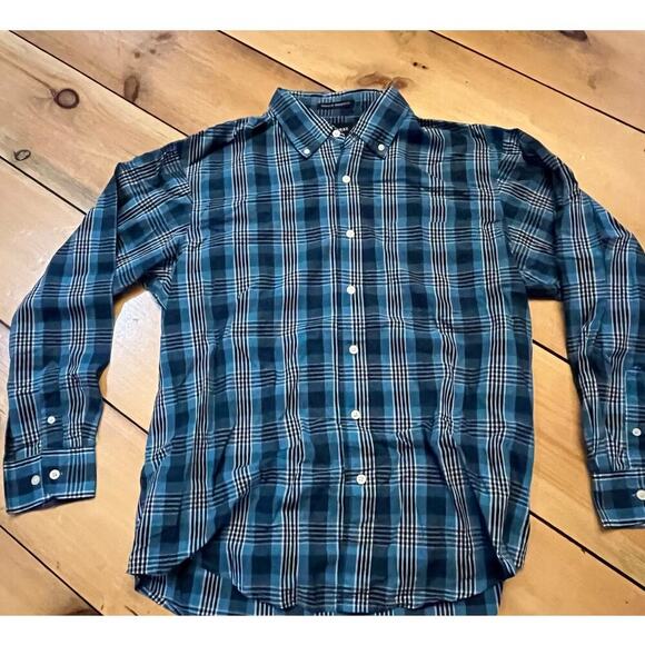 Haggar Men's Plaid Button Down Shirt. Wrinkle Resistant. Blue. Size Large - Picture 1 of 7